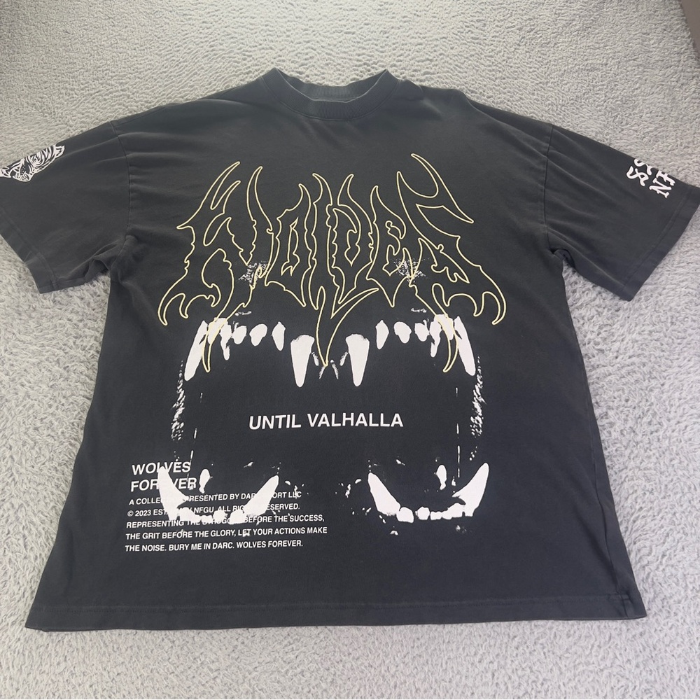 Darc Sport Wolves Club Shirt Mens Medium Black Until Valhalla Graphic Oversized